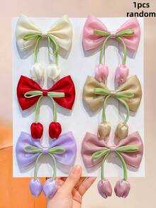 Kẹp tóc nơ mặt hoa tulip 6/3/1 cái, bền và thân thiện với tóc, phụ kiện tóc ngọt ngào dễ thương cho bé gái và trẻ em, phù hợp đeo hàng ngày, đi chơi, đi học và hẹn hò - Nhiều màu - Xem 12