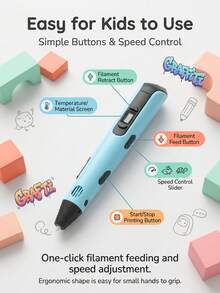 3D Printing Pen For Kids Education, A 3D Doodle And Drawing Magic Pen That Works At Room Temperature, With 3 Adjustable Speeds, One-Click Filament Replacement, DIY Educational Drawing And Parent-Child Interactive Toy, Suitable For 3-12+ Years Old Boys And Girls, Creative Gift (Pen, Filament, Color And Style Random) - Multicolor - View 5