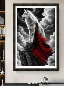 1pc Diamond Painting Kit, Atmospheric Black And White Fantasy Wolf And Long Dress Girl Diamond Art, Living Room Entryway Bedroom Decor Wall Art, Handmade DIY Rhinestone Art Painting, Adult Stress Relief Home Decor Wall Art, Suitable For Living Room, Bedroom, Office, Ideal Holiday Gift - round diamond - View 3