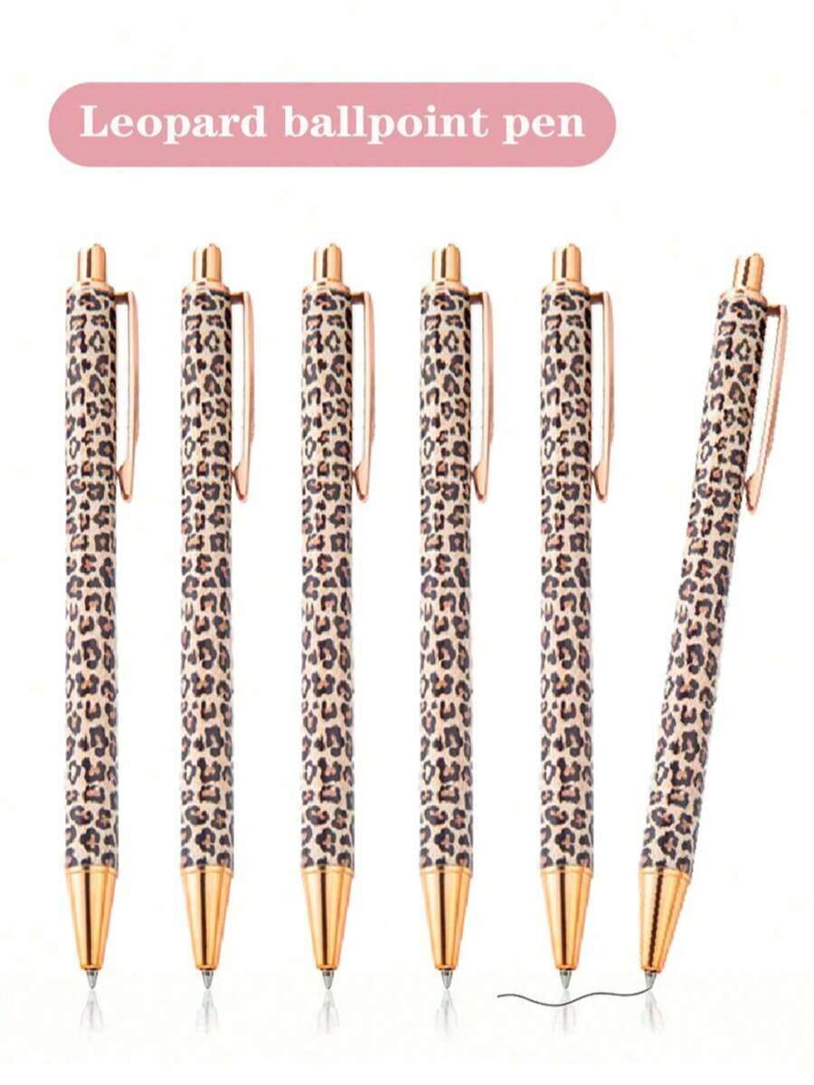 1pc Cute Leopard Print Retractable Ballpoint Pen Set, Minimalist Printed Pen, Suitable For Journaling And Gifting, Perfect Choice For Wedding, Valentine's Day - Multicolor - View 1
