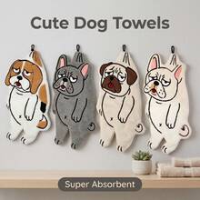 1pc/4pcs Bathroom Hand Towel New Creative Dog Design Hand Towel Can Be Hung In Bathroom Kitchen Dining Room And Other Home Environments Coral Fleece Absorbent Fabric Handkerchief Kitchen Cleaning And More - Multicolor - View 3
