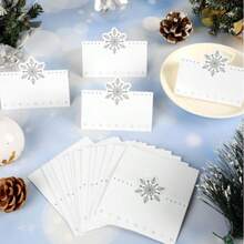 Tarjetas de mesa con copos de nieve navideños, tarjetas de lugar plegables estilo tienda, decoración para cena de invierno, boda, fiesta y reunión - Multicolor - Ver 1