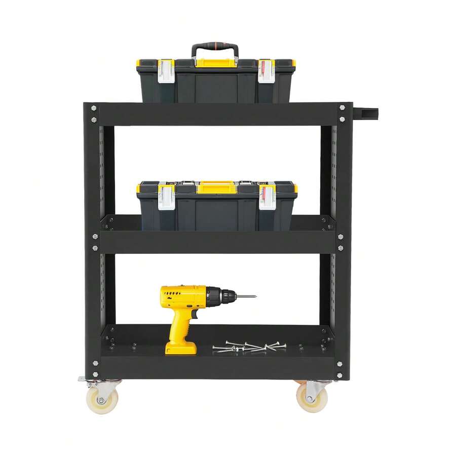 YUNRUX 3-Tier Heavy-Duty Workshop Trolley 34.23*15.35*38.88in Steel Utility Cart - Black - View 1