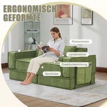 Sofá cama doble moderno con un cómodo sofá de tela de dos plazas y dos cojines. Un elegante reposapiés decorativo con espacio de almacenamiento lateral y portavasos, ideal para rincones de lectura, salas de juegos, etc. - Verde - Ver 5