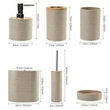 Striped Bamboo Bathroom Cover Plastic Six Pieces Set Manufacturer Hot Selling Bathroom Storage Rack Toothbrush Holder Cover - View 4
