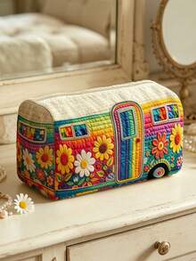 New 2D Floral Pattern Quilted Makeup Bag, Lightweight And Portable, Stackable Storage; Made Of Breathable Mesh And Washable Lining; Suitable For Storing Makeup Brushes, Lipsticks, Skincare Bottles, Jewelry And Other Items, Meeting Daily Organization, Overnight Travel, Vacation And Gym Storage Needs; An Ideal Choice For Travel Enthusiasts, Helping You Organize Small Items Neatly And Conveniently. (Printed Pattern Randomly Distributed) - Multicolor - View 8