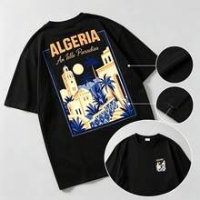 Men's Algeria Landscape Graphic Tee Black Cotton Vintage Travel Print T-Shirt Casual Oversized Short Sleeve Summer Top - 黑色 - 查看 7