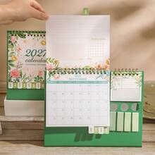 2027 Desktop Calendar With Stickers Labels, Portable Schedule Table Planner Daily Monthly Date Organizer Desk Weekly Calendars Green For New Year Decor Home Office Supplies Presents Birthday - Single Piece - View 5