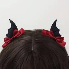 Halloween 2 Pieces Wing And Bow Hair Accessory For Women, Halloween Back-To-School Season Costume Hair Clip - Black and Red - View 2