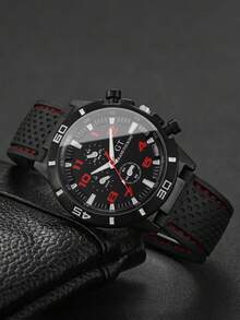 Men's Gift Watch Alloy Band Classic Digital Scale Calendar Dial Casual Quartz Wristwatch, Boyfriend Gift (1pc/Set) Watch Box Not Included - Red - View 4