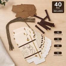 40pcs Mini Luggage Gift Box Set, With Tags And Jute Rope, Cartoon Theme, Durable Paper, Size 40.01X24.99cm, Suitable For Holiday Wedding Gift Packaging, Travel Storage Solutions, Cartoon Mini Gift Boxes, Wedding Holiday Gift Boxes, Halloween Christmas New Year Surprise Gift Box Packaging - One Size Fits All - View 4
