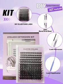 Asiteo 144pcs DIY Eyelash Extension Kit, Includes D Curl Single Lash, Bond & Seal Lash Glue, Lash Remover And Tweezers, Suitable For Home DIY Various Lash Styles, Suitable For Beginners - Multicolor - View 2