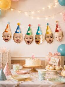 Custom Birthday Banner,Personalized Photo Party Decor,Cute Celebration Garland,Customized Face Banner,Customizable Age Birthday Decoration,Party Gift - Style D - View 4