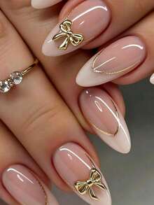 10pcs Handmade French Short Nail Stickers, Includes White, Pink, Gold, Blue And Yellow 5 Colors, Cute And Charming Design, Each Nail Sticker Decorated With Hand-Painted Vine Pattern Wrapped Around Metal French Edge - Dusty Pink - View 1