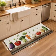 1pc Fun Vegetable Pattern Kitchen Mat, Eggplant Chili Pumpkin Onion Print Anti-Slip Floor Mat, Suitable For Kitchen Sink, Entryway And Laundry Room - Multicolor - View 9