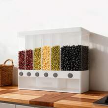 6-Compartment Multifunctional Dry Food Dispenser, Grain And Muesli Storage Container, Rice Dispenser With Graduated Measuring Cup For Household, Kitchen And Pantry Organization - 查看 2