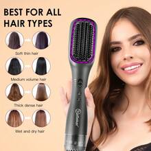 Hatteker Multi-Function Hot Air Brush, Multi-Temperature Control Hair Dryer Styler, Home Use Straightening Curling Hair Styling Comb - Grey - View 5