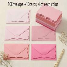 60pcs (30 Envelopes + 30 Cards) Pink Wavy Edge Envelopes, 10X7cm Small Gift Envelopes, Suitable For Wedding Invitations, Gift Cards, Handmade Birthday Party, Thank You - A - View 5
