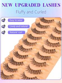 3D Cat Eye False Eyelashes 10 Pairs Transparent Band Cross Short Soft 3D Faux Mink Natural Look Strip Lashes 6-15mm - Black - View 4