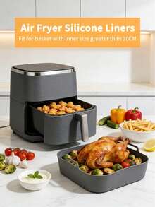 1Pc 8-Inch Nồi Chiên Không Dầu Air Fryer Chảo Nướng Chất Liệu Silicon Khay Nướng Cho Hải Sản, Cánh Thổ Nhĩ Kỳ Nướng, Cánh Gà Thích Hợp Cho Nồi Chiên Không Khí Trên 5L - Xám - Xem 11
