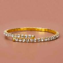 1 Pieza Brazalete Decorado Con Diamantes De Imitación Para Mujer, Accesorio Para Uso Diario/fiestas De Moda - Plateado - Ver 15