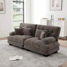 Cloud Corner Sofa For Living Room, Chenille Sofa With 2 Lumbar Cushions And 2 Decorative Pillows - Brown - View 2