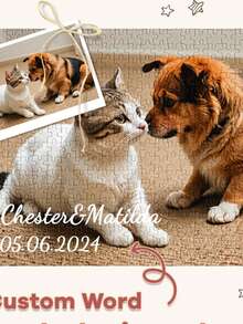 Anpassat pussel med katt- och hundfoto, personligt pussel med valp, minnesgåva för husdjur, kattmamma-gåva, hundmamma-gåva, kattpappa-gåva, hundpappa-gåva - Multifärgad - Visa 3