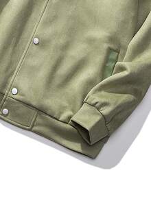 Men Spring Autumn Spliced Varsity Jacket, Embroidery Badge Letter Embroidery Loose Baseball Coat - Green - View 7