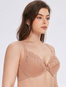 MELENECA Women's Racerback Front Closure Full Coverage Unlined Plus Size Underwire Bra - Maroon - View 5
