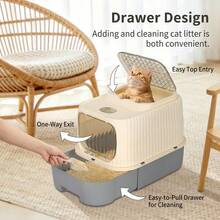 Indoor Cat Litter Box, Detachable Cat Litter Box High SidedClosed Cat Litter Box With Lid And Door, High-Edge Blowproof And Leak-Proof Cat Litter Box, Deep Bottom Deodorization And Easy Cleaning, Cat Essentials, Pet Supplies - 49 X 37 X 37 cm - View 2