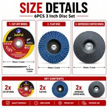 Set Roda Gerinda Sudut 75mm 3 Inci, 6 buah, Cakram Pemotong Tipis 1,2mm + Cakram Amplas 4mm + Cakram Gerinda Cekung, Cocok untuk Pemotongan Logam, Penghilangan Karat, dan Perawatan Permukaan - Set 3 buah - View 6