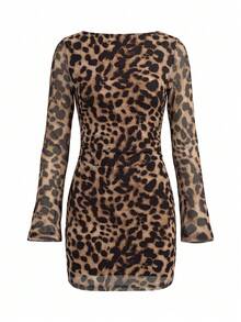 Women's Sexy Elegant Leopard Print Fitted Mini Dress - Brown - View 8