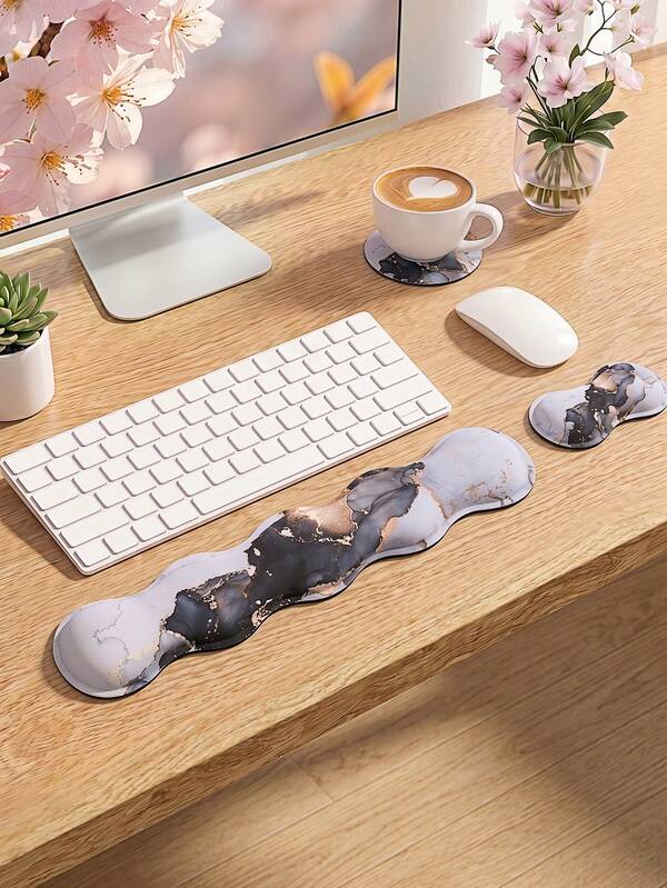 3 PCS Computer Mouse Pads For Desk With Coaster Set, Non-Slip Keyboard Wrist Rest And Mouse Pad Set, Ergonomic Design