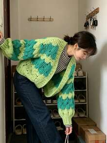 Women's New Long-Sleeve Loose Knit Cardigan For Spring  Autumn - Also Suitable For Winter  Fall Wear - Green - View 8