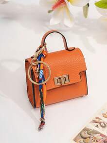 CHARM INFINITE Cute Mini Flip Cover Keychain Pendant, Litchi Grain Faux Leather Twist Lock Design Micro Crossbody Bag, Scarf Decor Portable Earphone Lipstick Jewelry Storage Bag, Women's Backpack Car Key Decorative Charm, Daily Birthday Holiday Gift, Multiple Solid Colors Available - Multicolor - View 9