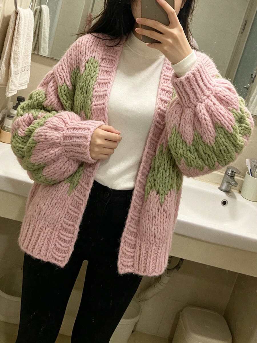 Women's New Long-Sleeve Loose Knit Cardigan For Spring Autumn - Also Suitable For Winter Fall Wear - Pink - View 1