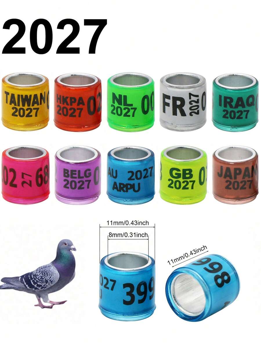 20pcs 2027 Multicolor Pigeon Foot Rings Aluminum Plastic Bird Leg Bands With Letter Number For Pet Bird Training Fly Race Identification Tracking Foot Ring - Multicolor - View 1