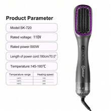 Hatteker Multi-Function Hot Air Brush, Multi-Temperature Control Hair Dryer Styler, Home Use Straightening Curling Hair Styling Comb - Grey - View 3
