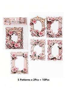 1pack/10 Sheets Embossed Flowers Frame Material Paper For Recycling Magazines, Scrapbooking Diy Decoration Back To School - Multicolor - View 4