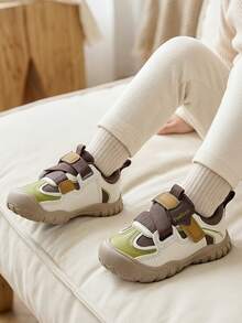 1 Pair 2026 New Kids' Sports Shoes, Retro Color-Block Anti-Collision Toe Design, Outdoor Casual Style, Suitable For Baby Walking And Daily Outfits - Khaki - View 6