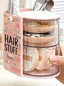 「HAIR STUFF」髮飾圖案多功能旋轉桌面收納盒，分格收納設計，方便存放女童髮飾、髮圈、珠寶、DIY手工材料與小工具，適合整理項鍊、耳環、手鍊、戒指、化妝刷、髮夾及各種配件 - 彩色 - 查看 11