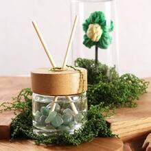1pc Glass Reed Diffuser Jar With Bamboo Lid, Natural Crystal Stones Rattan Sticks Set, Flameless Home Fragrance Container, Ramadan Housewarming Decor Gift "Unscented" - one-size - View 7