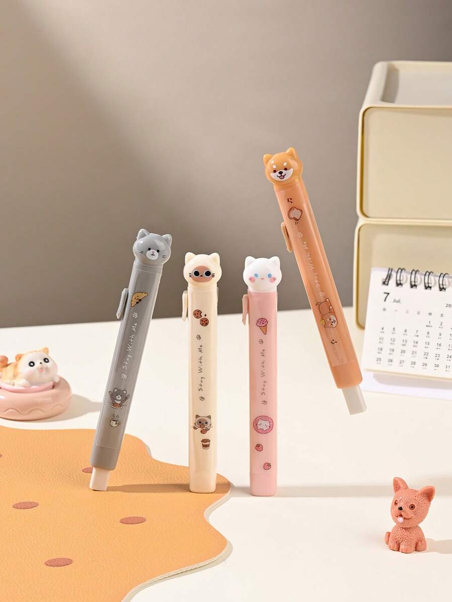 1pc/2/4pcs Cat Paw Push-Pull Eraser, Retractable Pen-Shaped Eraser, Aesthetic Clean No Residue Cute Student Stationery, Great For Daily Homework Revision, Sketching, Hand Account Modification And Exam Use - Multicolor - View 1