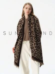 1pc Women's Leopard Print Fashion Elegant Polyester Faux Mink Fur Scarf, Warm For Autumn/Winter, Daily Wear, Halloween - Coffee - View 5