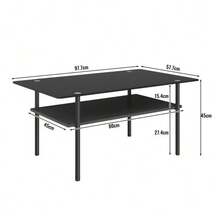 Modern Coffee Table With Black Glass Top, Living Room Table With MDF Shelf And Metal Frame, Rectangular Sofa Table With 2-Tier Storage, Black-H45/W98/D58 Cm - 黑色 - 查看 5