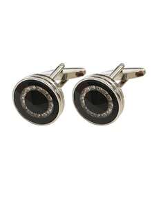 1 Pair Elegant Rhinestone Geometric Copper Cufflinks For Men, Wedding Business Banquet Fashion Accessory - Black - View 2