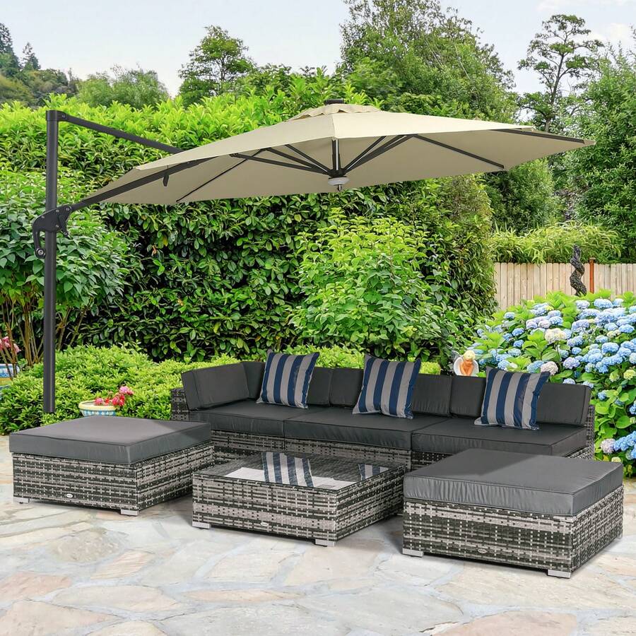 6 PC Rattan Sofa Coffee Table Set Sectional Wicker Weave Furniture For Garden Outdoor Conservatory W/ Pillow Cushion Grey - Grey - View 1