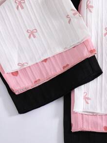 3pcs/Set Girls' Casual Fashion Elastic Waist Faux Button Decor Pink Bow Heart Print Loose Straight Leg Pants, Spring/Autumn - Multicolor - View 6