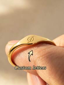 1pc Personalized Letter Ring, 14K Gold Thin Ring, 925 Stamp, Customized Name Ring For Her, Couple Gift, Mother's Day Gift, Jewelry For Mom, Birthday Gift, Stackable Rings - Multicolor - View 2
