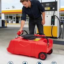 2 Pack 16 Gallon Portable Fuel Tank With Manual Pump – 60L HDPE Storage Caddy On Wheels, 10 FT Leak-Proof Transfer Siphon Hose For Gasoline & Fuel Injection System  For Car, Boat, Tractor, Generator - Red - View 4